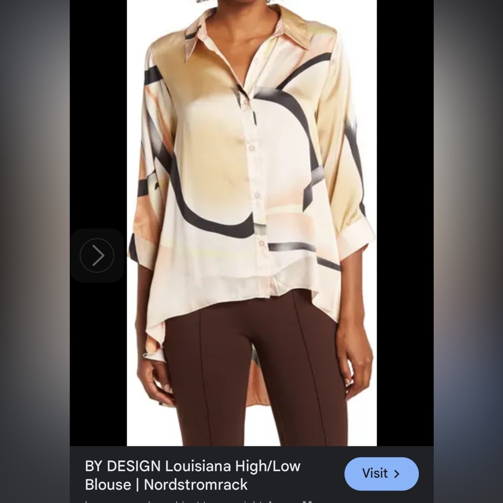 "By Design" Louisiana Low/High Blouse Coral & Tan Size Small